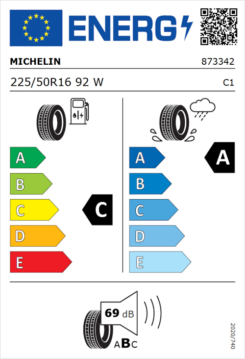 Tyre Label for Michelin Primacy 4 225/50R16 92W
