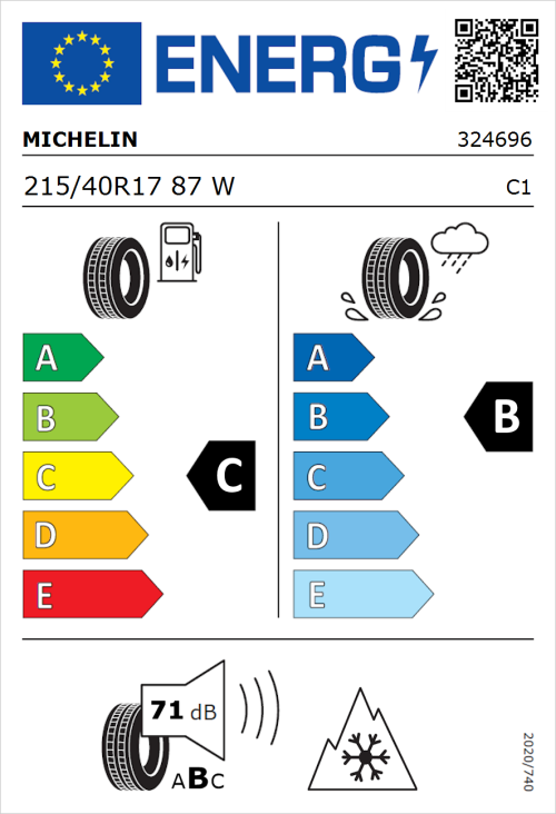 Tyre Label for Michelin CrossClimate 2 215/40R17 87W