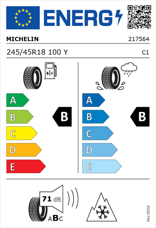 Tyre Label for Michelin CrossClimate 2 245/45R18 100Y