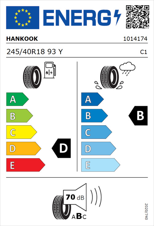 Tyre Label for Hankook Ventus S1 evo2 SUV K117 245/40R18 93Y