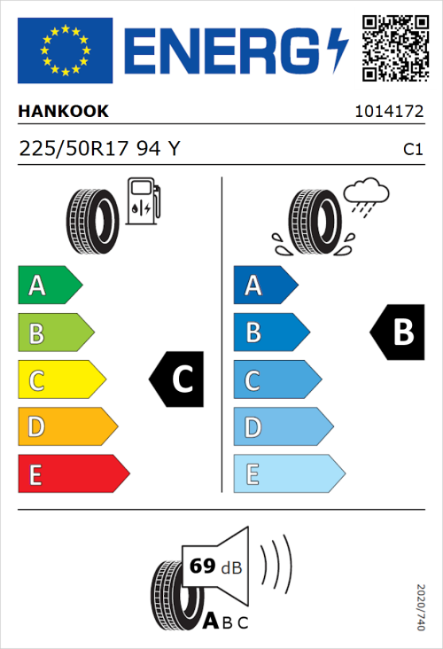 Tyre Label for Hankook Ventus S1 evo2 SUV K117 225/50R17 94Y